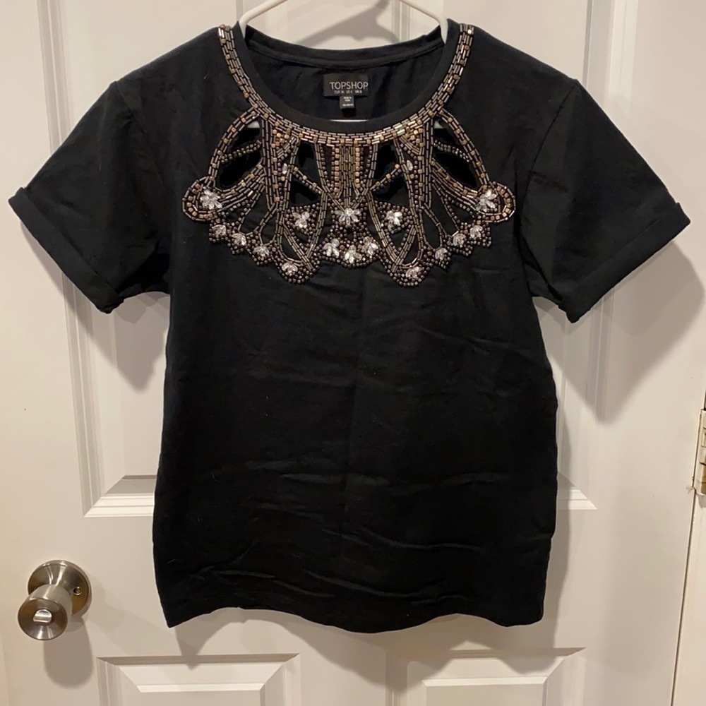Topshop Embellished Cut Outs Tee